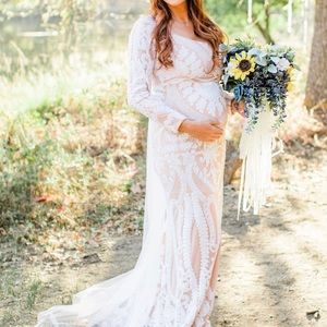 Nude white/luxurious/sequins dress/maternity gown/maternity wedding dress